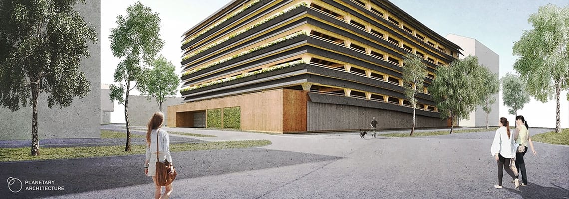 Puurakentamisen paloturvallisuus, Kivistön katunäkymä (havainnekuva: Planetary Architecture)